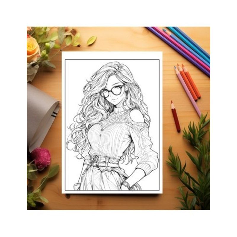 Carti si Birotica - Carti - Carti pentru copii - Carti de colorat - Carte de colorat pentru relaxare si antistres, 50 de ilustratii, Anime Girls with Glasses - Volumul II, 106 pagini, A5 - Infinity.ro