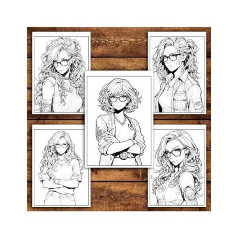 Carti si Birotica - Carti - Carti pentru copii - Carti de colorat - Carte de colorat pentru relaxare si antistres, 50 de ilustratii, Anime Girls with Glasses - Volumul II, 106 pagini, A5 - Infinity.ro