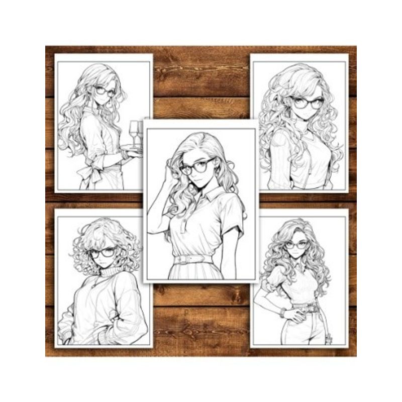 Carti si Birotica - Carti - Carti pentru copii - Carti de colorat - Carte de colorat pentru relaxare si antistres, 50 de ilustratii, Anime Girls with Glasses - Volumul II, 106 pagini, A5 - Infinity.ro