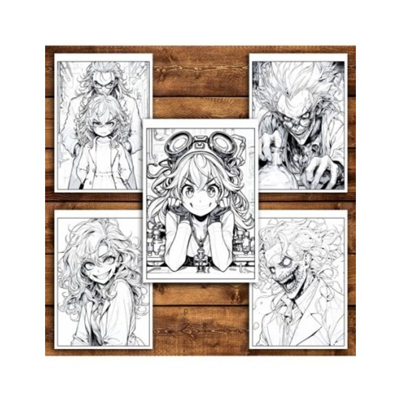 Carti si Birotica - Carti - Carti pentru copii - Carti de colorat - Carte de colorat pentru relaxare si antistres, 50 de ilustratii, Anime Mad Scientists, 106 pagini, A5 - Infinity.ro