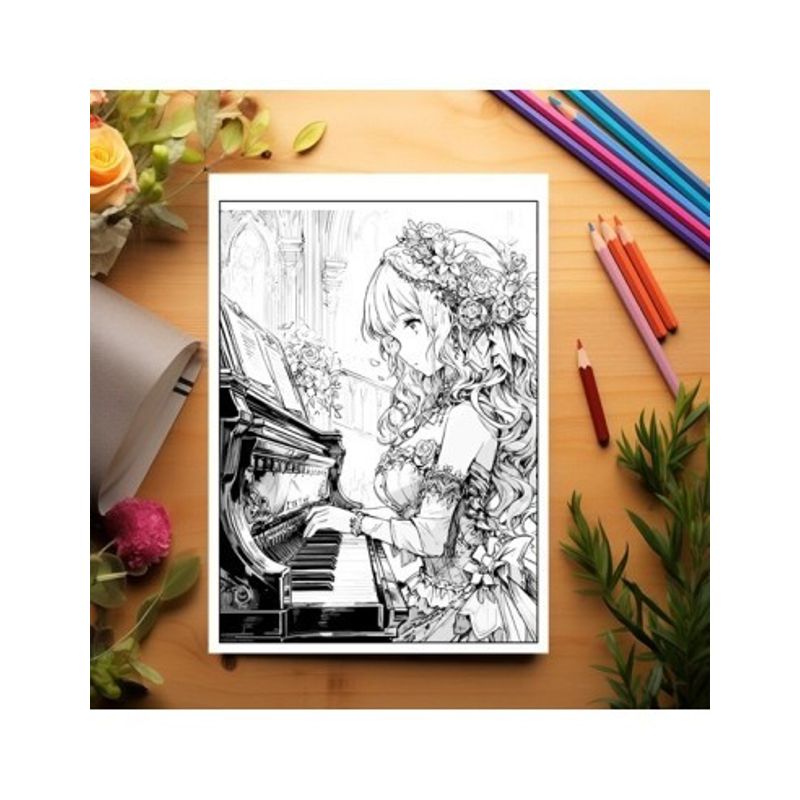 Carti si Birotica - Carti - Carti pentru copii - Carti de colorat - Carte de colorat pentru relaxare si antistres, 50 de ilustratii, Anime Musician Girls, 106 pagini, A5 - Infinity.ro
