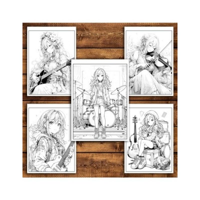 Carti si Birotica - Carti - Carti pentru copii - Carti de colorat - Carte de colorat pentru relaxare si antistres, 50 de ilustratii, Anime Musician Girls, 106 pagini, A5 - Infinity.ro