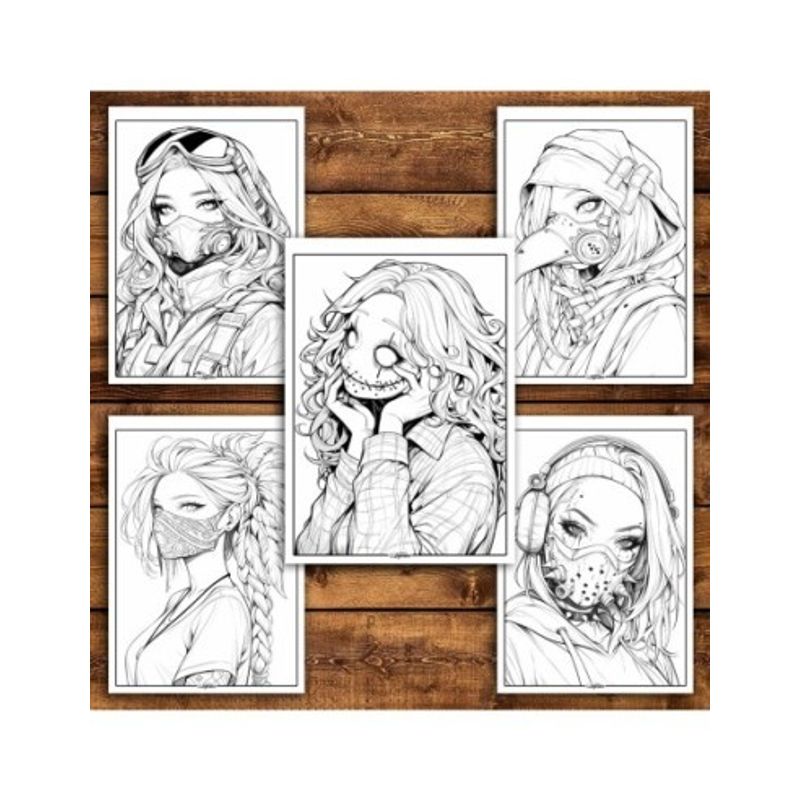 Carti si Birotica - Carti - Carti pentru copii - Carti de colorat - Carte de colorat pentru relaxare si antistres, 50 de ilustratii, Anime Mask Girls, 106 pagini, A5 - Infinity.ro
