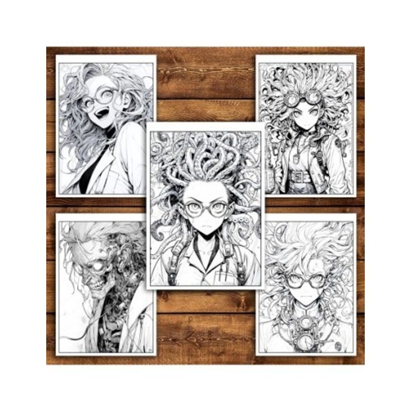 Carti si Birotica - Carti - Carti pentru copii - Carti de colorat - Carte de colorat pentru relaxare si antistres, 50 de ilustratii, Anime Mad Scientists, 106 pagini, A5 - Infinity.ro
