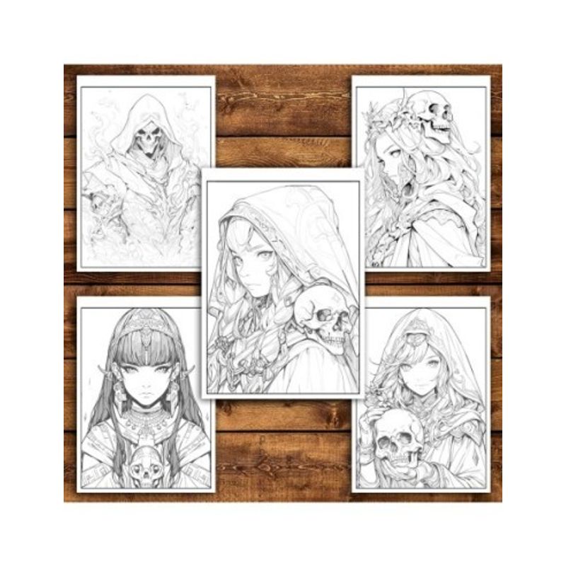 Carti si Birotica - Carti - Carti pentru copii - Carti de colorat - Carte de colorat pentru relaxare si antistres, 50 de ilustratii, Anime Necromancers, 106 pagini, A5 - Infinity.ro