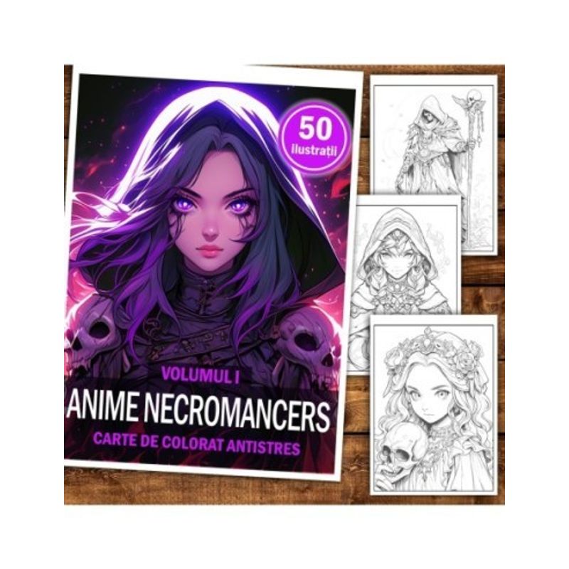 Carti si Birotica - Carti - Carti pentru copii - Carti de colorat - Carte de colorat pentru relaxare si antistres, 50 de ilustratii, Anime Necromancers, 106 pagini, A5 - Infinity.ro