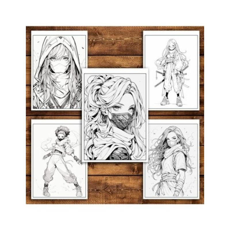 Carti si Birotica - Carti - Carti pentru copii - Carti de colorat - Carte de colorat pentru relaxare si antistres, 50 de ilustratii, Anime Ninja Girls - Volumul II, 106 pagini, A5 - Infinity.ro