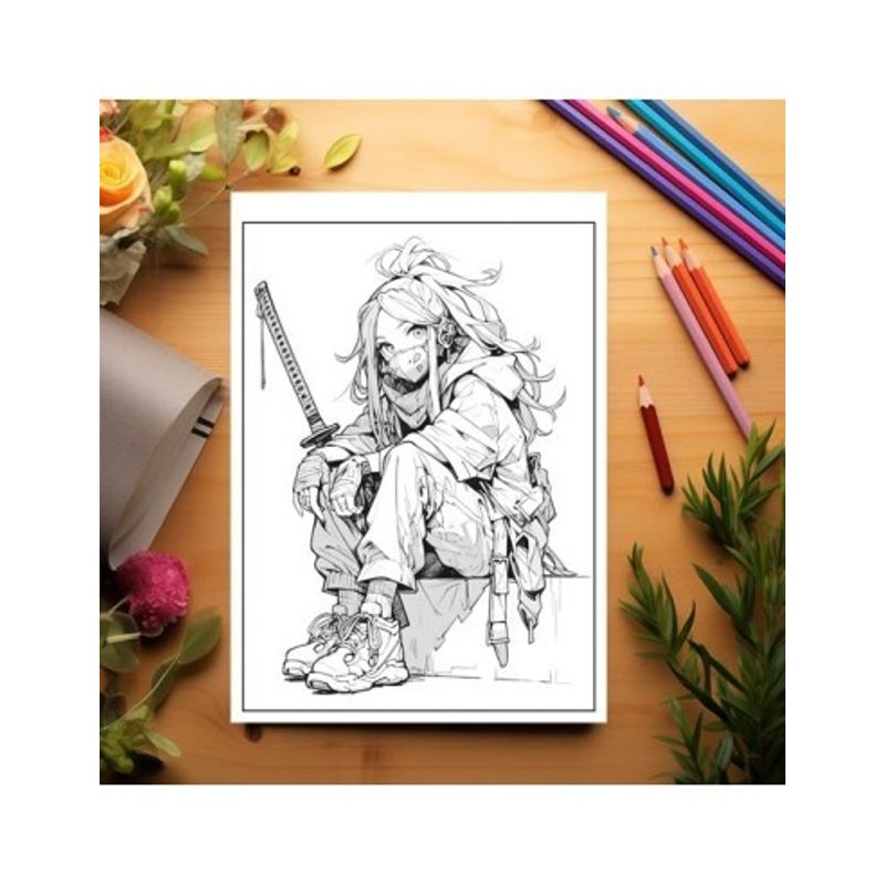 Carti si Birotica - Carti - Carti pentru copii - Carti de colorat - Carte de colorat pentru relaxare si antistres, 50 de ilustratii, Anime Ninja Girls - Volumul II, 106 pagini, A5 - Infinity.ro