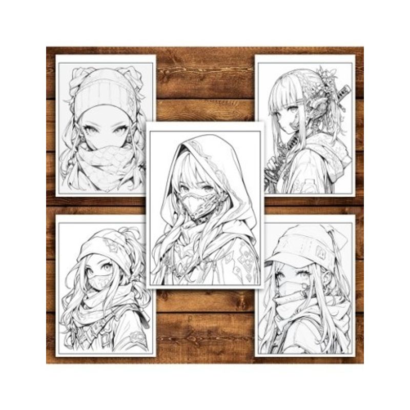 Carti si Birotica - Carti - Carti pentru copii - Carti de colorat - Carte de colorat pentru relaxare si antistres, 50 de ilustratii, Anime Ninja Girls - Volumul II, 106 pagini, A5 - Infinity.ro