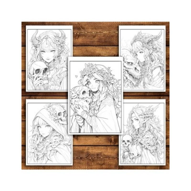Carti si Birotica - Carti - Carti pentru copii - Carti de colorat - Carte de colorat pentru relaxare si antistres, 50 de ilustratii, Anime Necromancers, 106 pagini, A5 - Infinity.ro