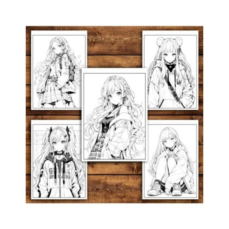 Carti si Birotica - Carti - Carti pentru copii - Carti de colorat - Carte de colorat pentru relaxare si antistres, 50 de ilustratii, Anime Punk Girls - Volumul II, 106 pagini, A5 - Infinity.ro