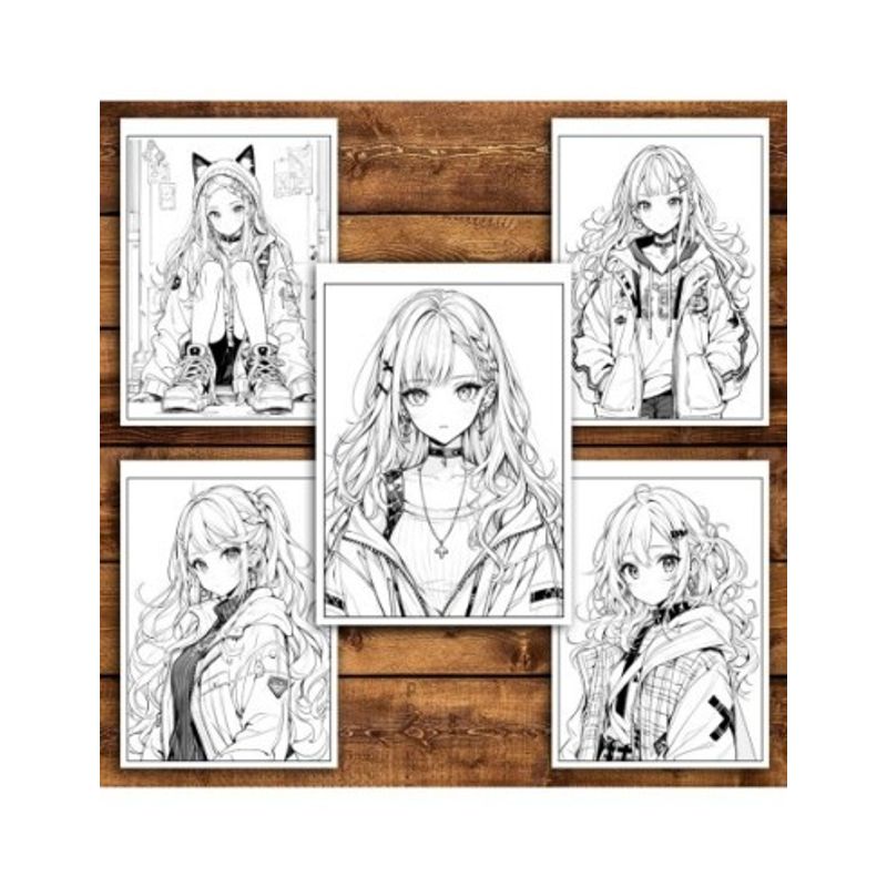 Carti si Birotica - Carti - Carti pentru copii - Carti de colorat - Carte de colorat pentru relaxare si antistres, 50 de ilustratii, Anime Punk Girls - Volumul II, 106 pagini, A5 - Infinity.ro