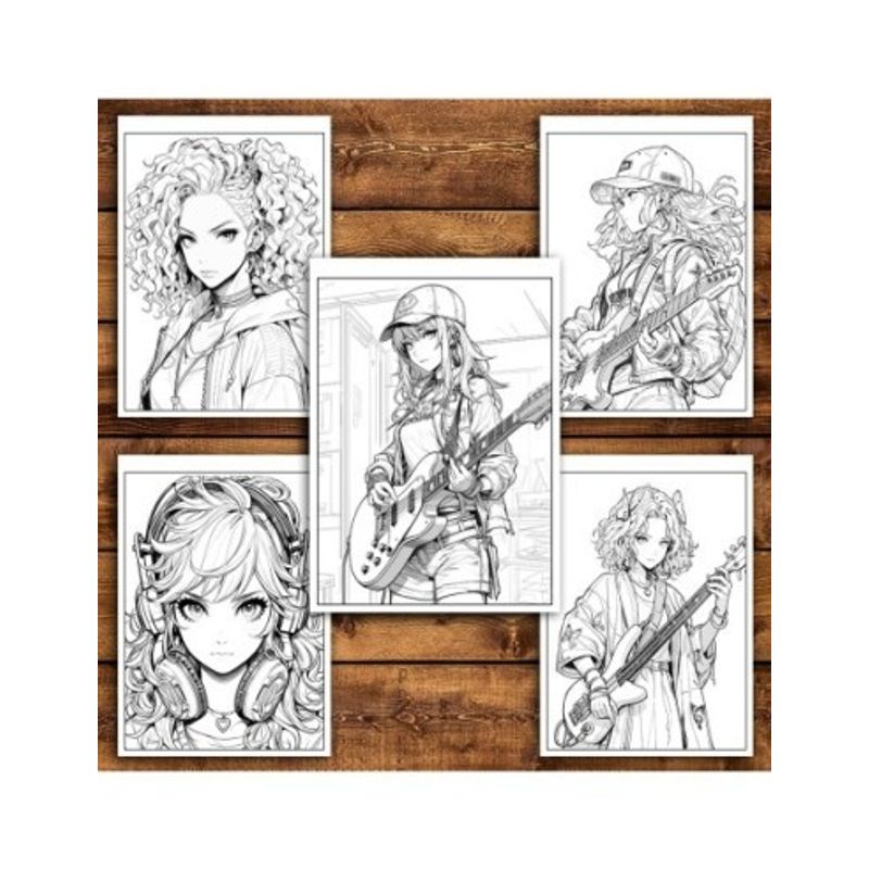 Carti si Birotica - Carti - Carti pentru copii - Carti de colorat - Carte de colorat pentru relaxare si antistres, 50 de ilustratii, Anime Rockstar Girls, 106 pagini, A5 - Infinity.ro