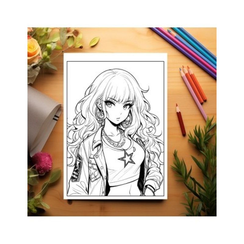Carti si Birotica - Carti - Carti pentru copii - Carti de colorat - Carte de colorat pentru relaxare si antistres, 50 de ilustratii, Anime Rockstar Girls, 106 pagini, A5 - Infinity.ro
