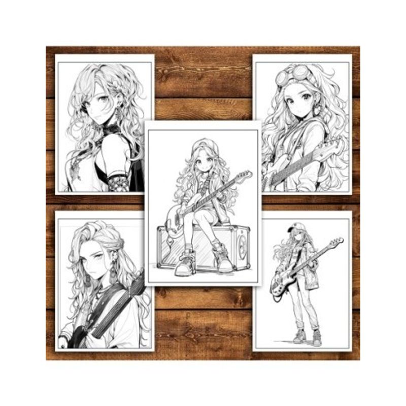 Carti si Birotica - Carti - Carti pentru copii - Carti de colorat - Carte de colorat pentru relaxare si antistres, 50 de ilustratii, Anime Rockstar Girls, 106 pagini, A5 - Infinity.ro