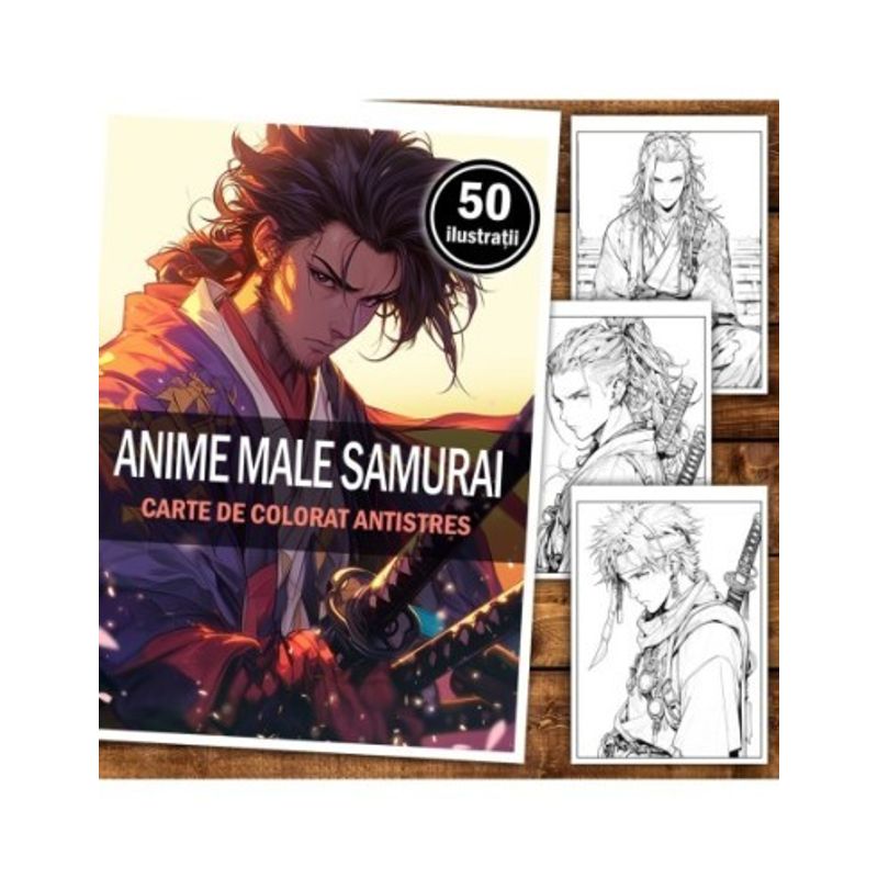 Carti si Birotica - Carti - Carti pentru copii - Carti de colorat - Carte de colorat pentru relaxare si antistres, 50 de ilustratii, Anime Samurai, 106 pagini, A5 - Infinity.ro