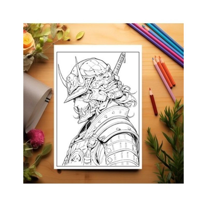 Carti si Birotica - Carti - Carti pentru copii - Carti de colorat - Carte de colorat pentru relaxare si antistres, 50 de ilustratii, Anime Samurai, 106 pagini, A5 - Infinity.ro