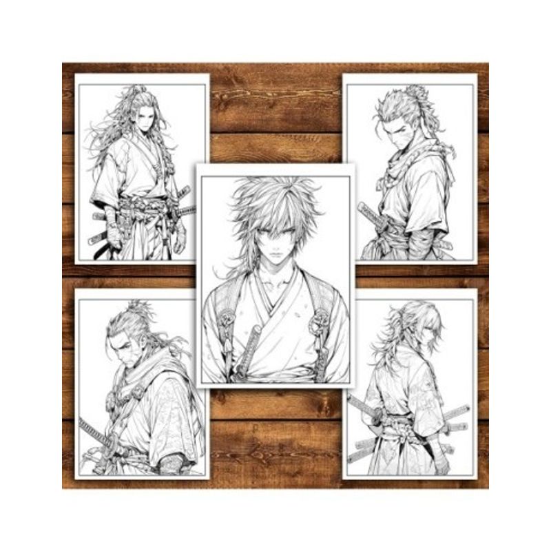 Carti si Birotica - Carti - Carti pentru copii - Carti de colorat - Carte de colorat pentru relaxare si antistres, 50 de ilustratii, Anime Samurai, 106 pagini, A5 - Infinity.ro
