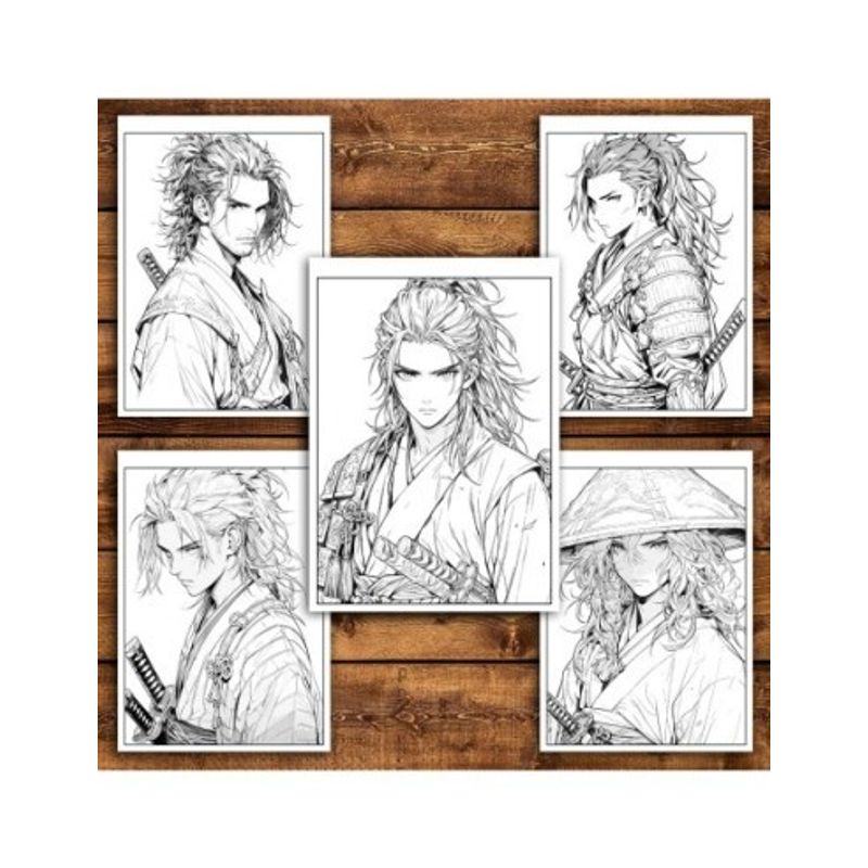 Carti si Birotica - Carti - Carti pentru copii - Carti de colorat - Carte de colorat pentru relaxare si antistres, 50 de ilustratii, Anime Samurai, 106 pagini, A5 - Infinity.ro