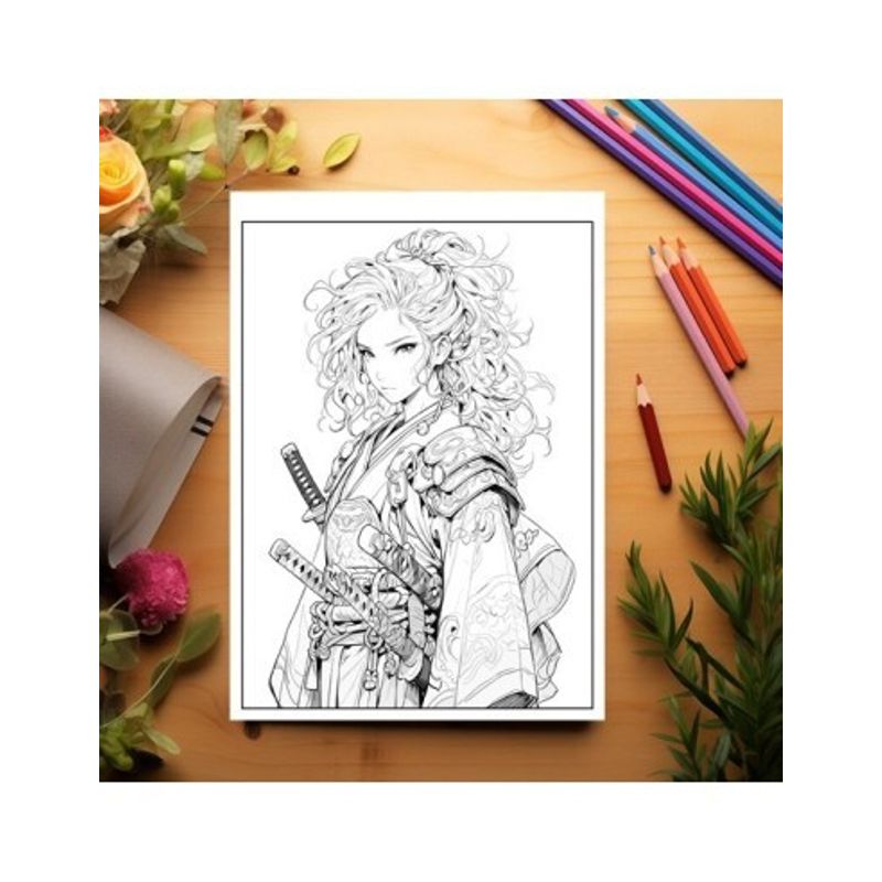Carti si Birotica - Carti - Carti pentru copii - Carti de colorat - Carte de colorat pentru relaxare si antistres, 50 de ilustratii, Anime Samurai Girls, 106 pagini, A5 - Infinity.ro