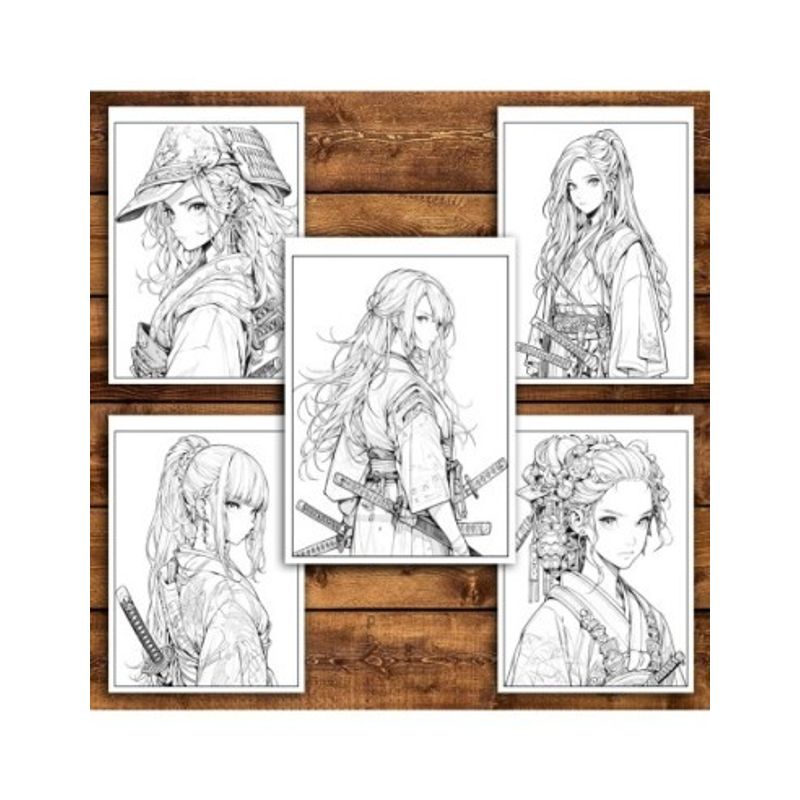 Carti si Birotica - Carti - Carti pentru copii - Carti de colorat - Carte de colorat pentru relaxare si antistres, 50 de ilustratii, Anime Samurai Girls, 106 pagini, A5 - Infinity.ro