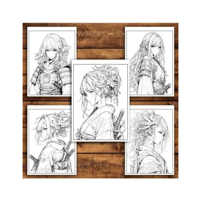 Carti si Birotica - Carti - Carti pentru copii - Carti de colorat - Carte de colorat pentru relaxare si antistres, 50 de ilustratii, Anime Samurai Girls, 106 pagini, A5 - Infinity.ro