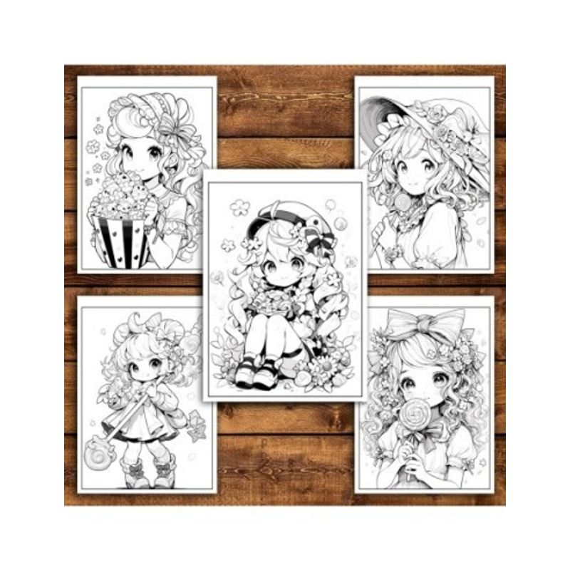 Carti si Birotica - Carti - Carti pentru copii - Carti de colorat - Carte de colorat pentru relaxare si antistres, 50 de ilustratii, Anime Sweet Girls, 106 pagini, A5 - Infinity.ro