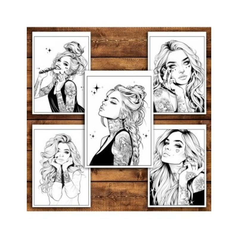Carti si Birotica - Carti - Carti pentru copii - Carti de colorat - Carte de colorat pentru relaxare si antistres, 50 de ilustratii, Anime Tattoo Girls, 106 pagini, A5 - Infinity.ro