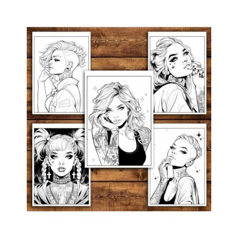 Carti si Birotica - Carti - Carti pentru copii - Carti de colorat - Carte de colorat pentru relaxare si antistres, 50 de ilustratii, Anime Tattoo Girls, 106 pagini, A5 - Infinity.ro