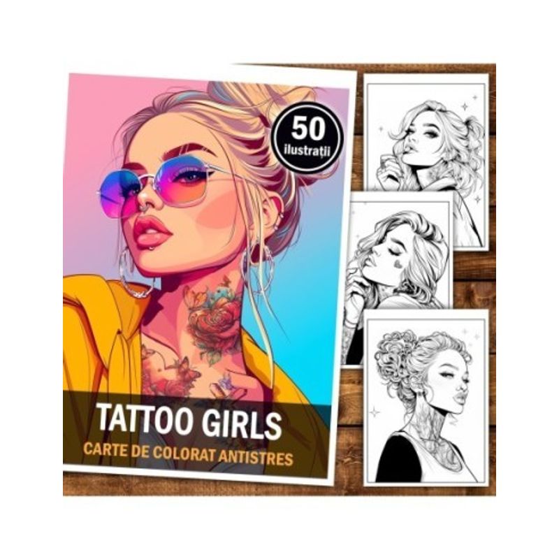 Carti si Birotica - Carti - Carti pentru copii - Carti de colorat - Carte de colorat pentru relaxare si antistres, 50 de ilustratii, Anime Tattoo Girls, 106 pagini, A5 - Infinity.ro