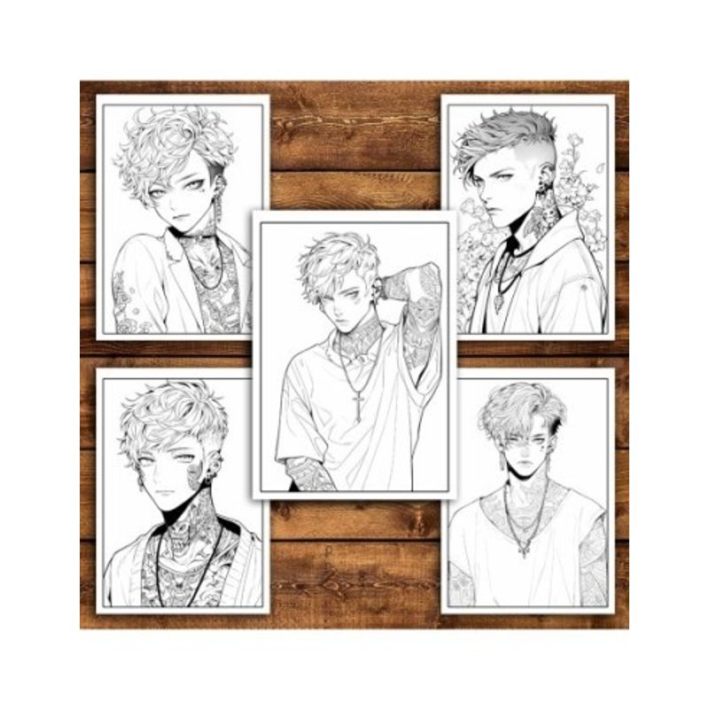 Carti si Birotica - Carti - Carti pentru copii - Carti de colorat - Carte de colorat pentru relaxare si antistres, 50 de ilustratii, Anime Tatoo Boys, 106 pagini, A5 - Infinity.ro