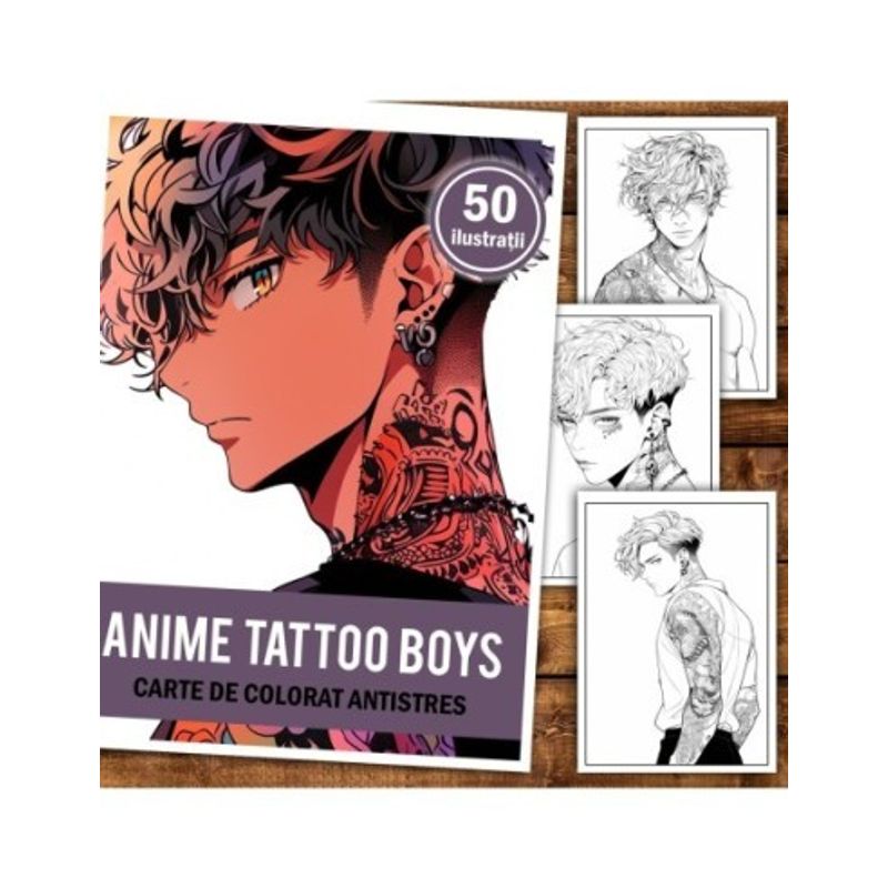 Carti si Birotica - Carti - Carti pentru copii - Carti de colorat - Carte de colorat pentru relaxare si antistres, 50 de ilustratii, Anime Tatoo Boys, 106 pagini, A5 - Infinity.ro