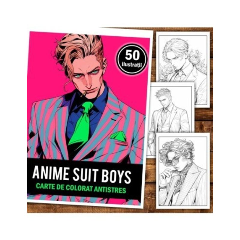 Carti si Birotica - Carti - Carti pentru copii - Carti de colorat - Carte de colorat pentru relaxare si antistres, 50 de ilustratii, Anime Suit Boys, 106 pagini, A5 - Infinity.ro