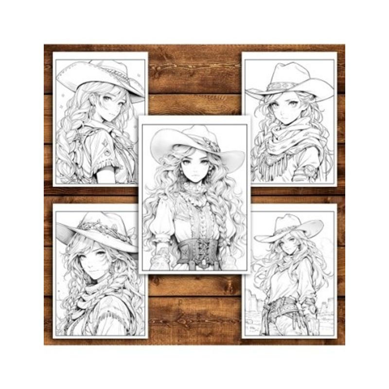 Carti si Birotica - Carti - Carti pentru copii - Carti de colorat - Carte de colorat pentru relaxare si antistres, 50 de ilustratii, Anime Wild West Girls - Volumul II, 106 pagini, A5 - Infinity.ro