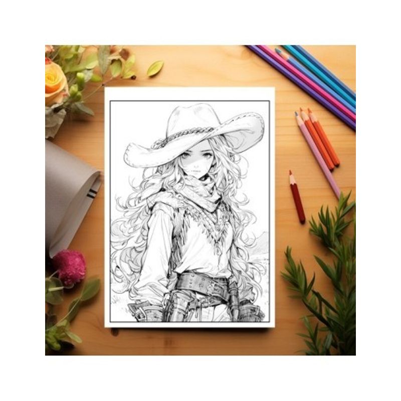 Carti si Birotica - Carti - Carti pentru copii - Carti de colorat - Carte de colorat pentru relaxare si antistres, 50 de ilustratii, Anime Wild West Girls - Volumul II, 106 pagini, A5 - Infinity.ro