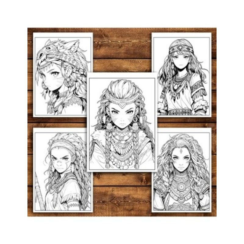 Carti si Birotica - Carti - Carti pentru copii - Carti de colorat - Carte de colorat pentru relaxare si antistres, 50 de ilustratii, Anime Tribe Girls - Volumul II, 106 pagini, A5 - Infinity.ro