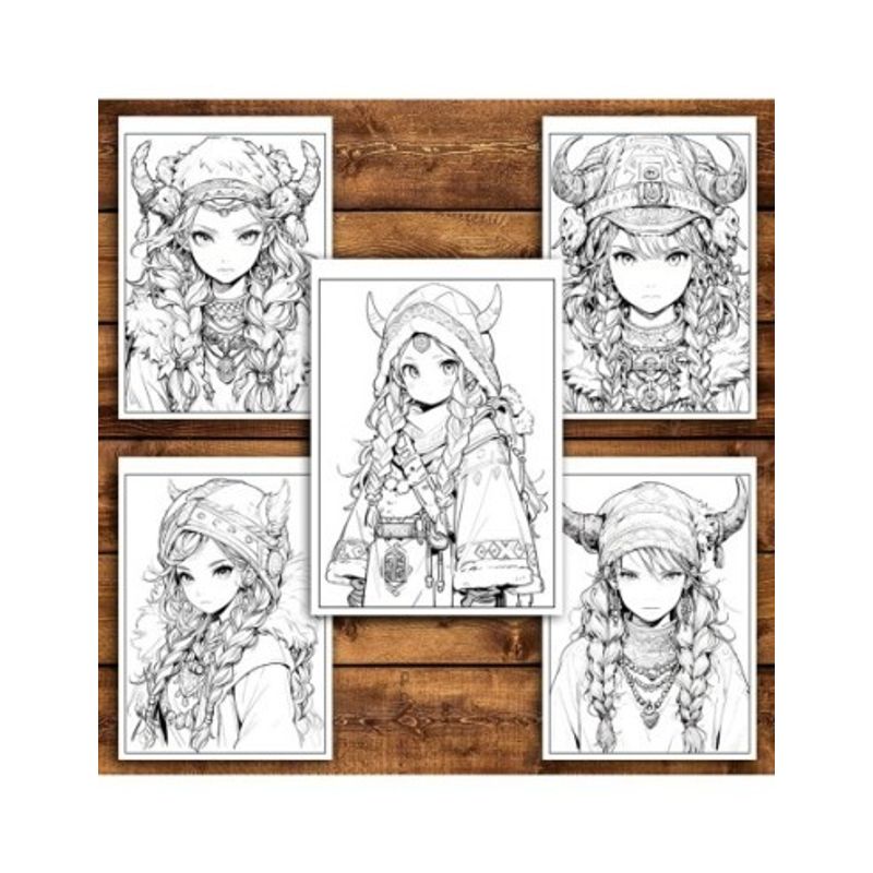 Carti si Birotica - Carti - Carti pentru copii - Carti de colorat - Carte de colorat pentru relaxare si antistres, 50 de ilustratii, Anime Viking Girls - Volumul II, 106 pagini, A5 - Infinity.ro
