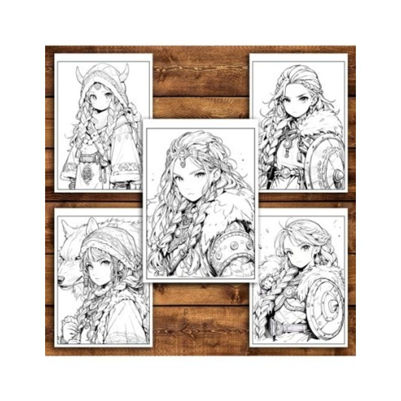 Carti si Birotica - Carti - Carti pentru copii - Carti de colorat - Carte de colorat pentru relaxare si antistres, 50 de ilustratii, Anime Viking Girls - Volumul II, 106 pagini, A5 - Infinity.ro