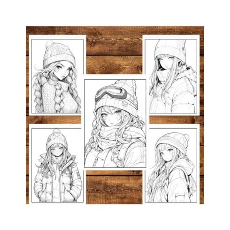 Carti si Birotica - Carti - Carti pentru copii - Carti de colorat - Carte de colorat pentru relaxare si antistres, 50 de ilustratii, Anime Winter Girls, 106 pagini, A5 - Infinity.ro