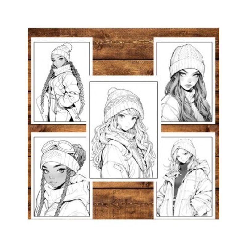 Carti si Birotica - Carti - Carti pentru copii - Carti de colorat - Carte de colorat pentru relaxare si antistres, 50 de ilustratii, Anime Winter Girls, 106 pagini, A5 - Infinity.ro
