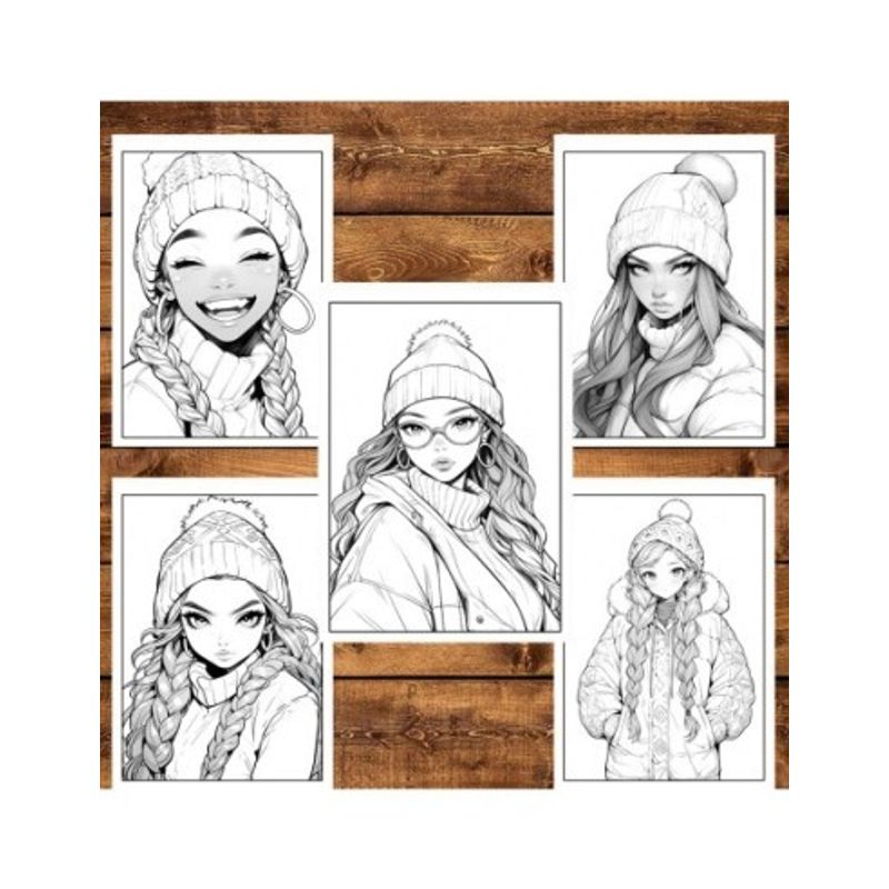 Carti si Birotica - Carti - Carti pentru copii - Carti de colorat - Carte de colorat pentru relaxare si antistres, 50 de ilustratii, Anime Winter Girls, 106 pagini, A5 - Infinity.ro