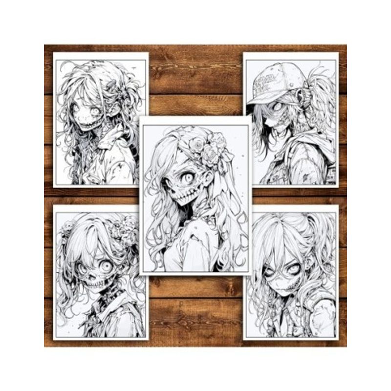 Carti si Birotica - Carti - Carti pentru copii - Carti de colorat - Carte de colorat pentru relaxare si antistres, 50 de ilustratii, Anime Zombie Girls, 106 pagini, A5 - Infinity.ro