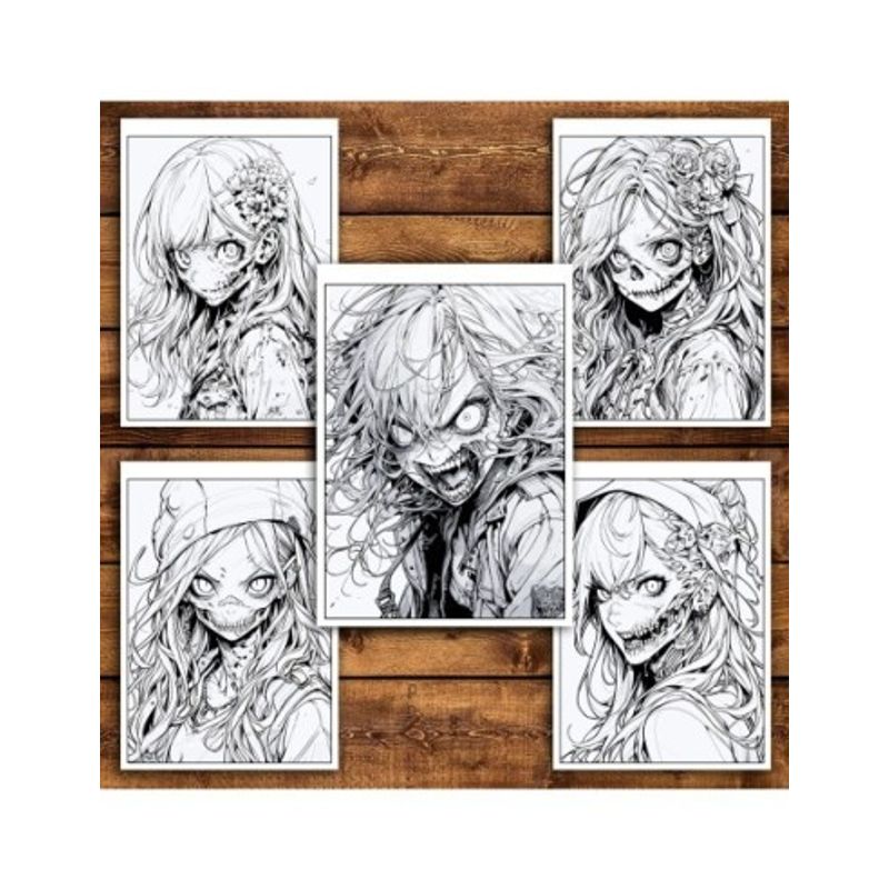 Carti si Birotica - Carti - Carti pentru copii - Carti de colorat - Carte de colorat pentru relaxare si antistres, 50 de ilustratii, Anime Zombie Girls, 106 pagini, A5 - Infinity.ro