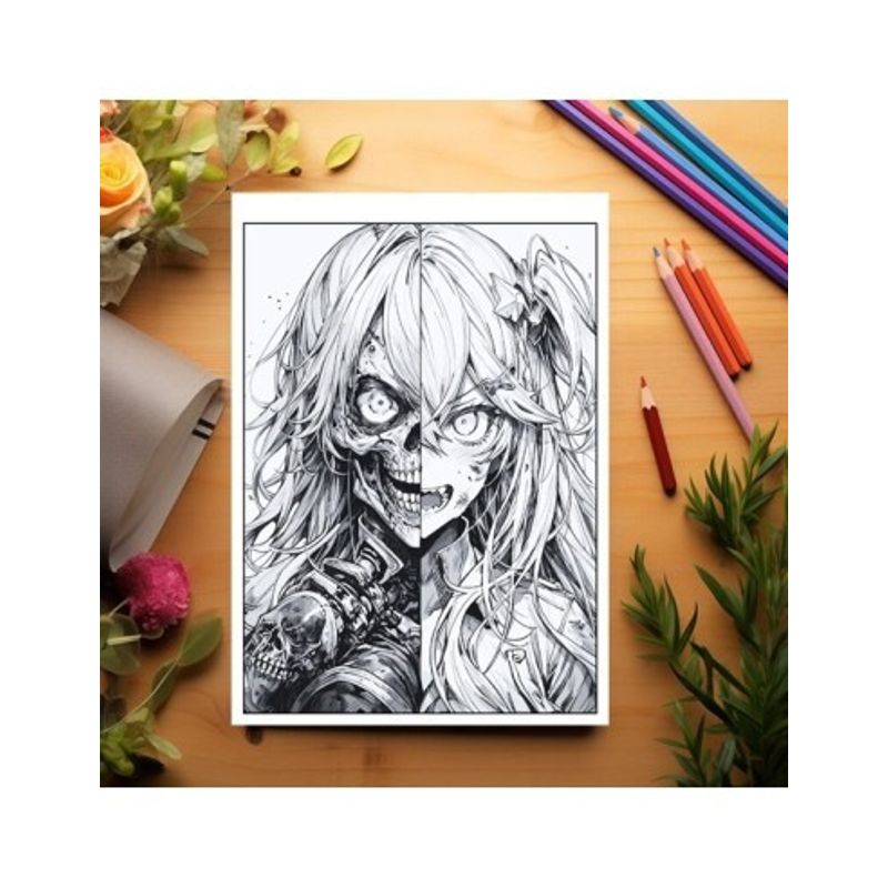 Carti si Birotica - Carti - Carti pentru copii - Carti de colorat - Carte de colorat pentru relaxare si antistres, 50 de ilustratii, Anime Zombie Girls, 106 pagini, A5 - Infinity.ro