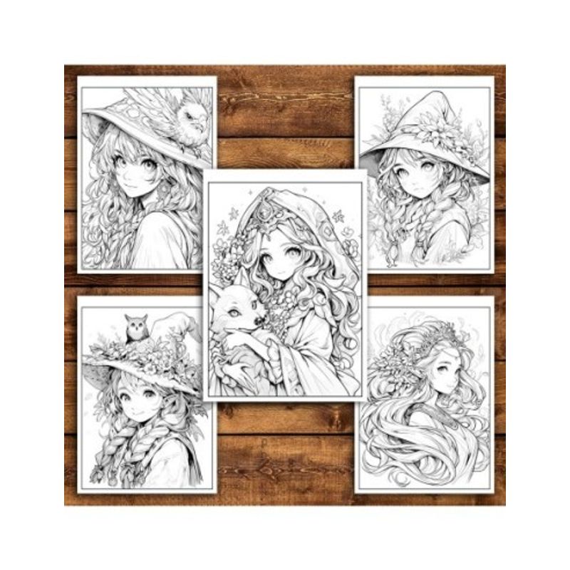 Carti si Birotica - Carti - Carti pentru copii - Carti de colorat - Carte de colorat pentru relaxare si antistres, 50 de ilustratii, Anime Witches - Volumul III, 106 pagini, A5 - Infinity.ro