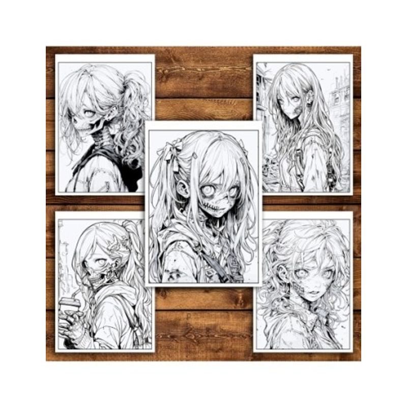 Carti si Birotica - Carti - Carti pentru copii - Carti de colorat - Carte de colorat pentru relaxare si antistres, 50 de ilustratii, Anime Zombie Girls - Volumul II, 106 pagini, A5 - Infinity.ro