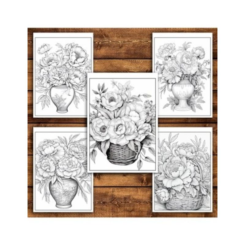 Carti si Birotica - Carti - Carti pentru copii - Carti de colorat - Carte de colorat pentru relaxare si antistres, 50 de ilustratii, Bujori, 106 pagini, A5 - Infinity.ro