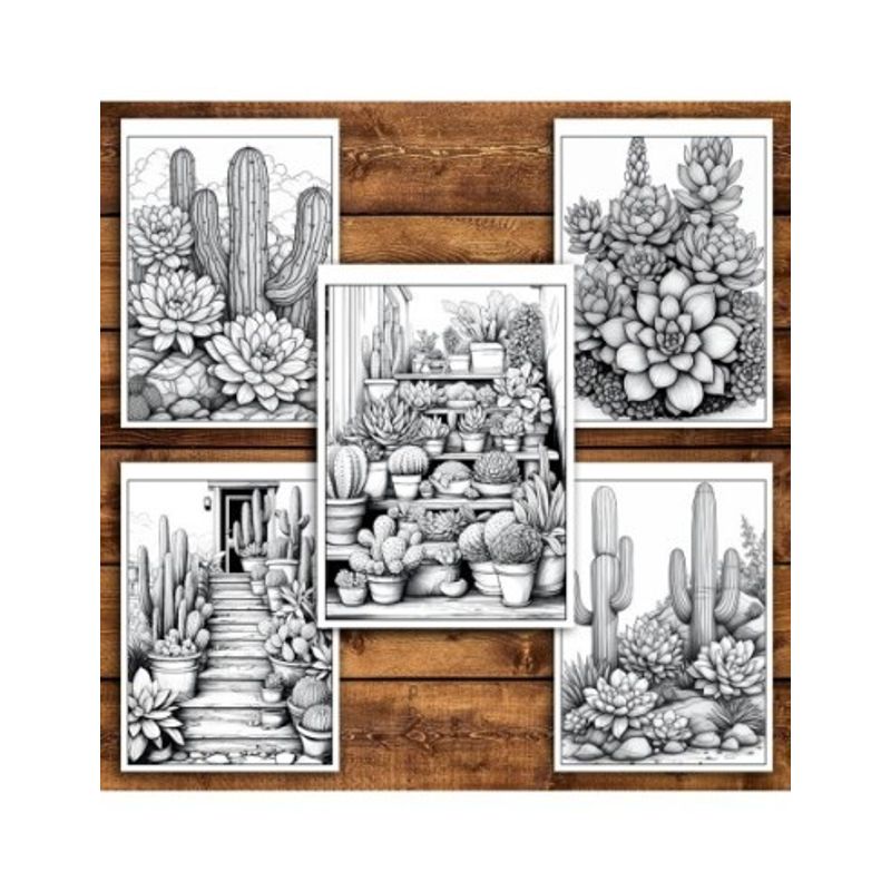 Carti si Birotica - Carti - Carti pentru copii - Carti de colorat - Carte de colorat pentru relaxare si antistres, 50 de ilustratii, Cactusi - Volumul II, 106 pagini, A5 - Infinity.ro
