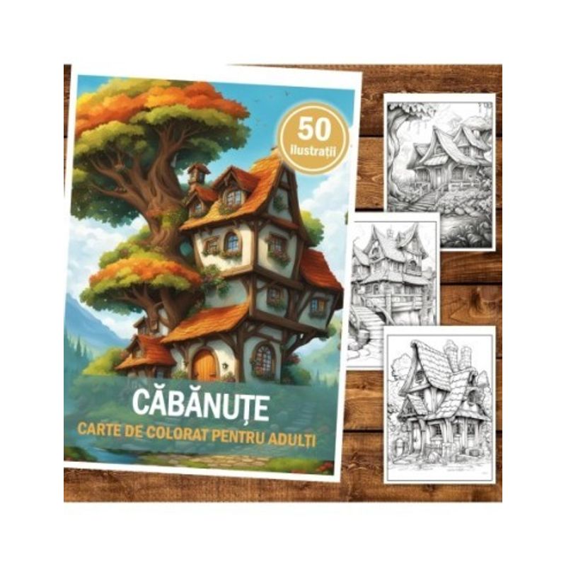 Carti si Birotica - Carti - Carti pentru copii - Carti de colorat - Carte de colorat pentru relaxare si antistres, 50 de ilustratii, Cabanute, 106 pagini, A5 - Infinity.ro
