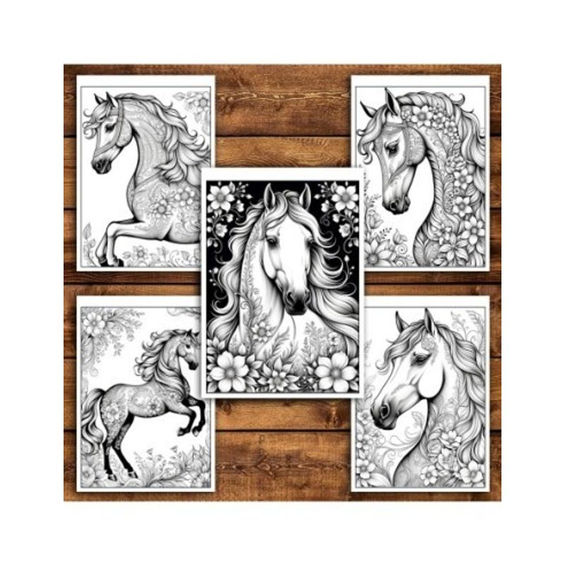 Carti si Birotica - Carti - Carti pentru copii - Carti de colorat - Carte de colorat pentru relaxare si antistres, 50 de ilustratii, Cai Florali, 106 pagini, A5 - Infinity.ro